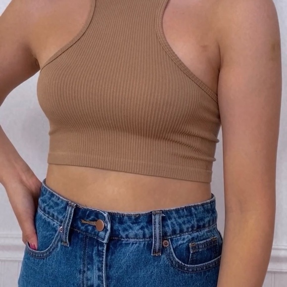 Mocha ribbed halter top - Picture 2 of 4